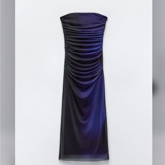 Zara STRAPLESS PRINTED TULLE DRESS Size Extra Large XL - Picture 9 of 16